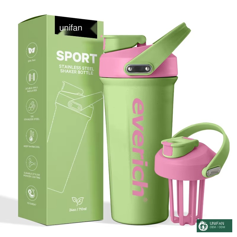 UNIFAN Leak Proof Shaker Bottle with Infuser and Mixer Ball Portable Stainless Steel Protein Shaker Bottle for Fitness Sports Water