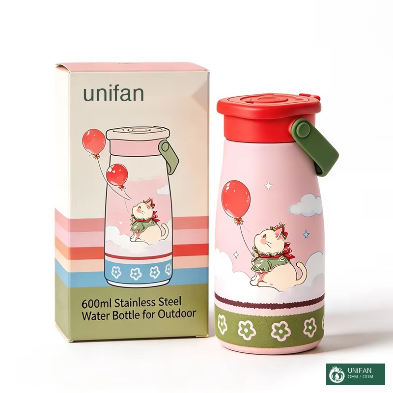 UNIFAN Double Wall Stainless Steel Kids Water Bottle with Dual Lid Food Grade Leakproof BPA Free Back to School Outdoor Sports Custom