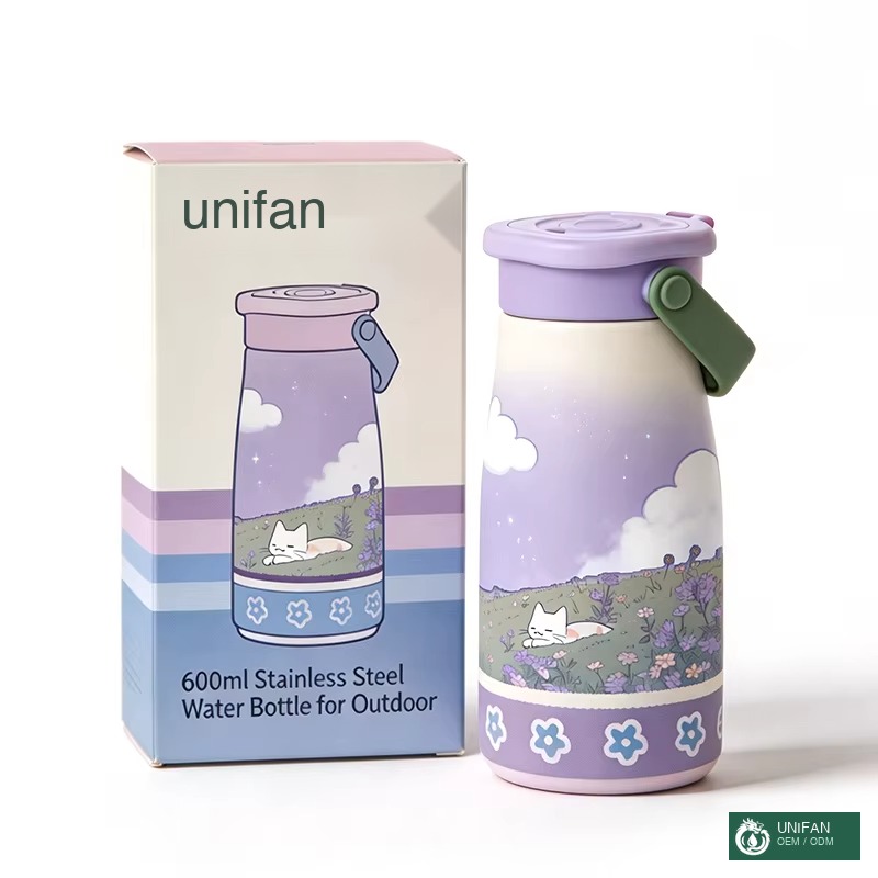 UNIFAN 20oz Kids Stainless Steel Water Bottle with Ceramic Liner Vacuum Insulated Leak Proof BPA Free Carry Handle Back to School