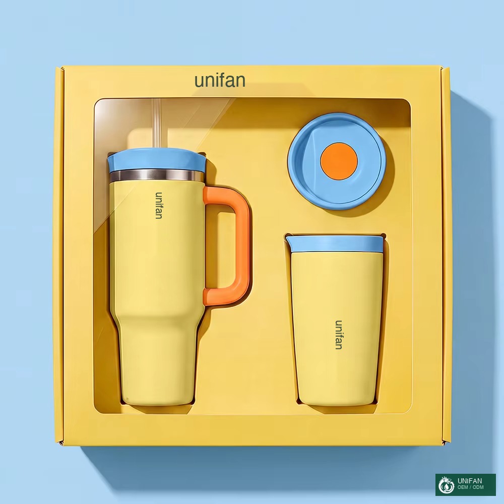 UNIFAN New Design Stainless Steel Travel Tumbler with Handle Gift Set Double Wall Vacuum Insulated Coffee Mug, Custom ODM, Trendy Gifts
