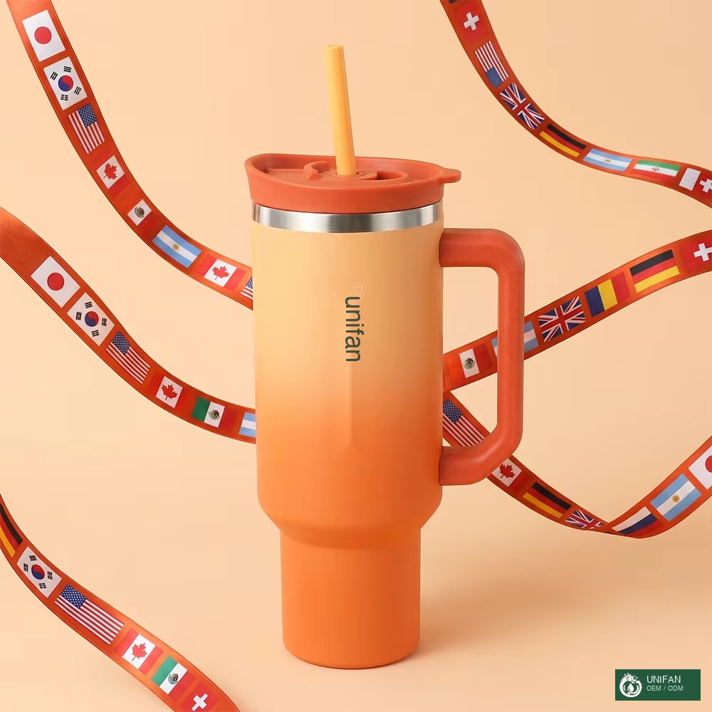 UNIFAN 40oz Vacuum Insulated Tumbler with Handle Straw Double Wall Stainless Steel Cartoon Design Leakproof Travel Mug Outdoor Sports