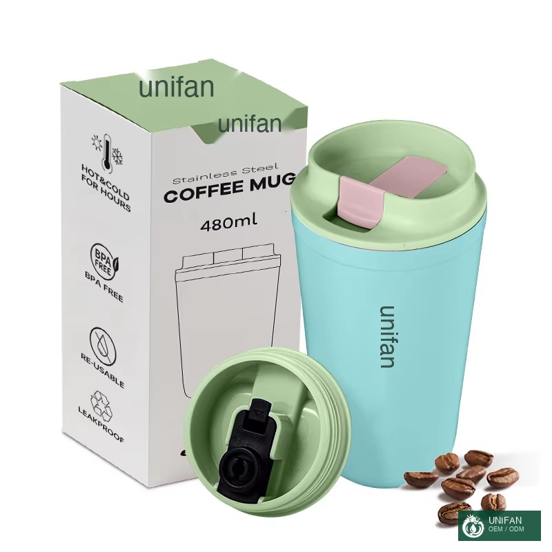 UNIFAN 480ml Vacuum Insulated Stainless Steel Travel Coffee Thermal Tumbler with Lid Reusable BPA Free Cup for Commute Camping Office