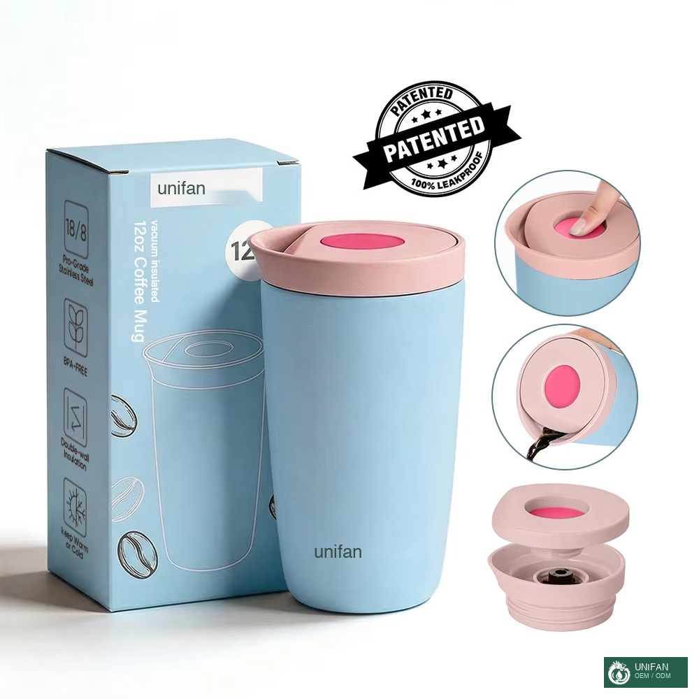 UNIFAN Leak Proof 12oz Vacuum Insulated Stainless Steel Coffee Cup with Press Lid BPA Free, Keeps Hot & Cold for Kids School Travel