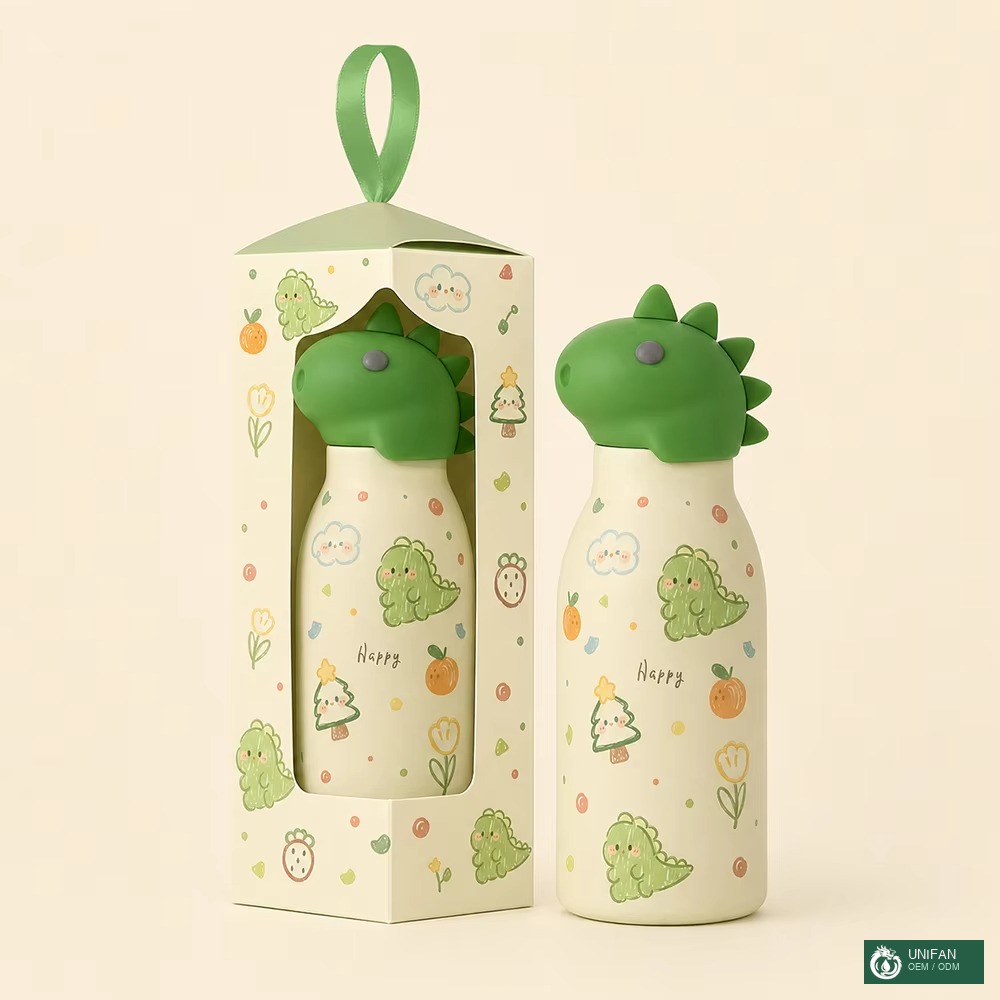 UNIFAN Cute Animal Kids Water Bottle 350ml 304 Stainless Steel Vacuum Insulated Leak Proof Bottle Custom Color Logo OEM ODM