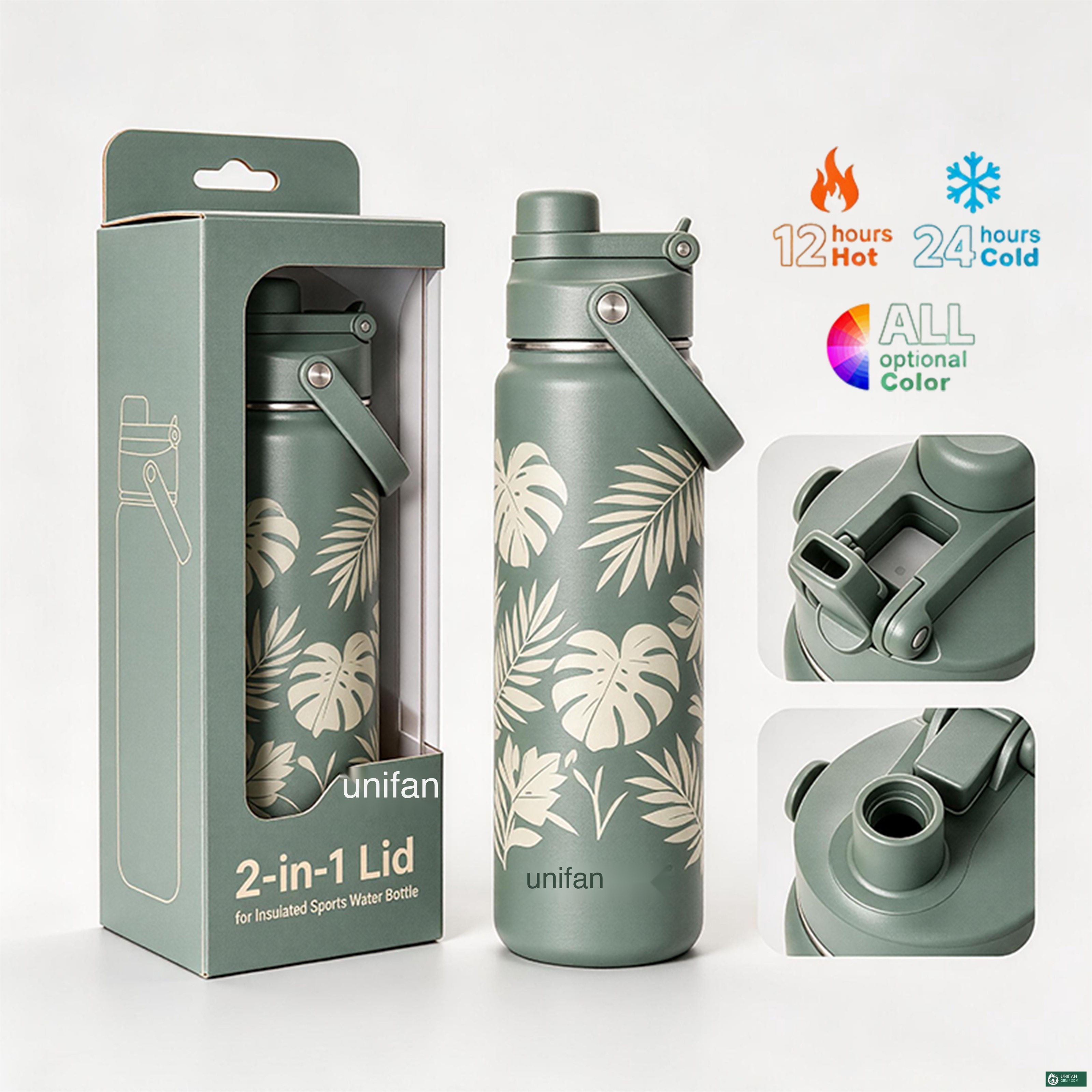 UNIFAN Stainless Steel Insulated Water Bottle 14oz-40oz 2-in-1 Straw Spout Lid Sports Travel Tumbler Custom Logo OEM ODM