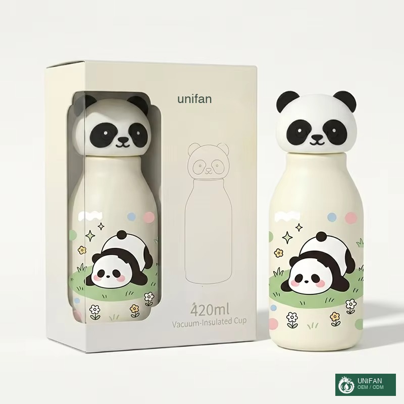 UNIFAN 350ml Kid Water Bottle 304 Stainless Steel Vacuum Insulated with Cute Animal Silicone Lid Leakproof BPA Free Custom Logo OEM ODM