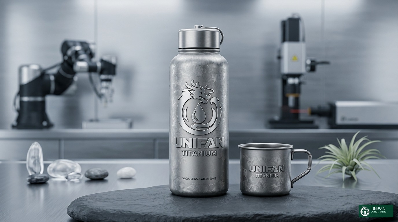 UNIFAN Pure Titanium Outdoor Camping Mug with Folding D-Ring Handles 450ml Ultralight Backpacking Cup